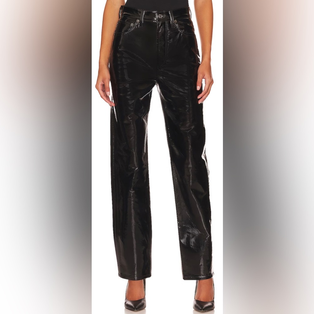 Agolde 90’s Pinch Waist Recycled Leather Patent Black Pants Size‎ 33 NWT
